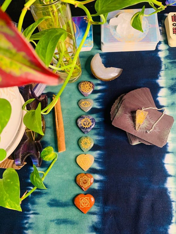 Reiki Charged Chakra Crystal Set- Heart Engraved